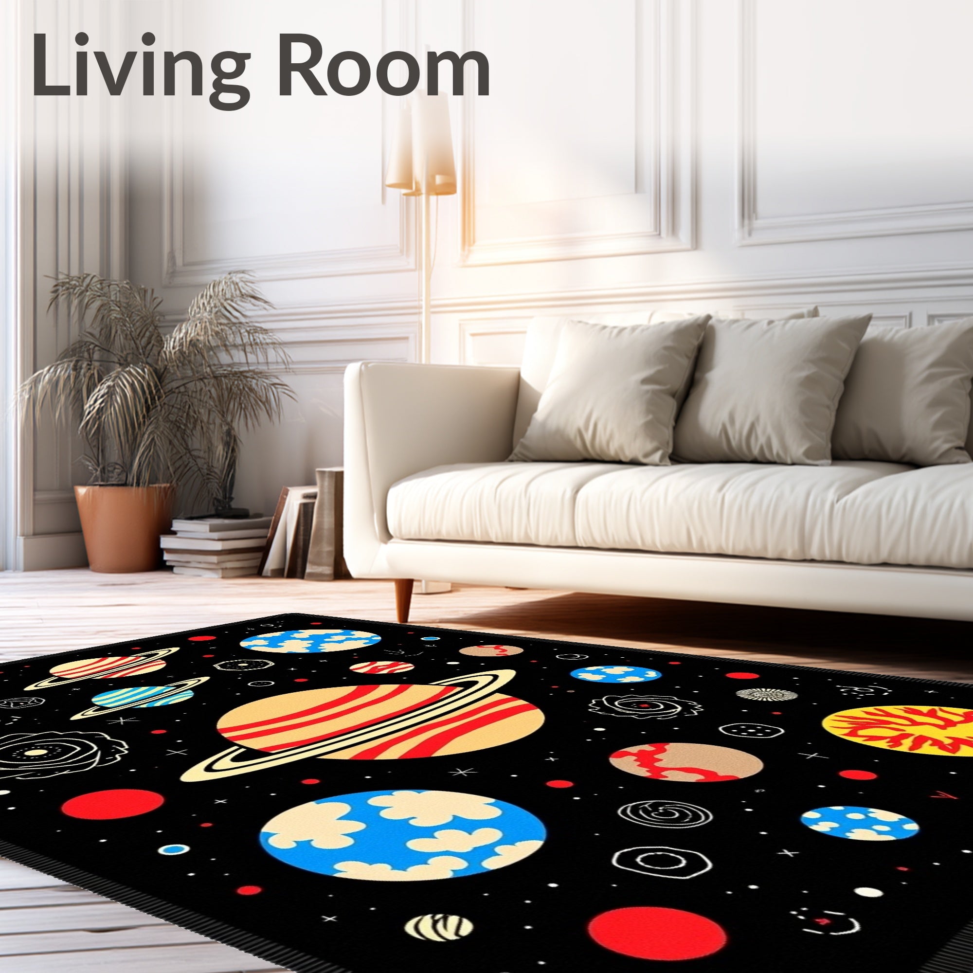 Cosmic Planets and Stars Black Rug