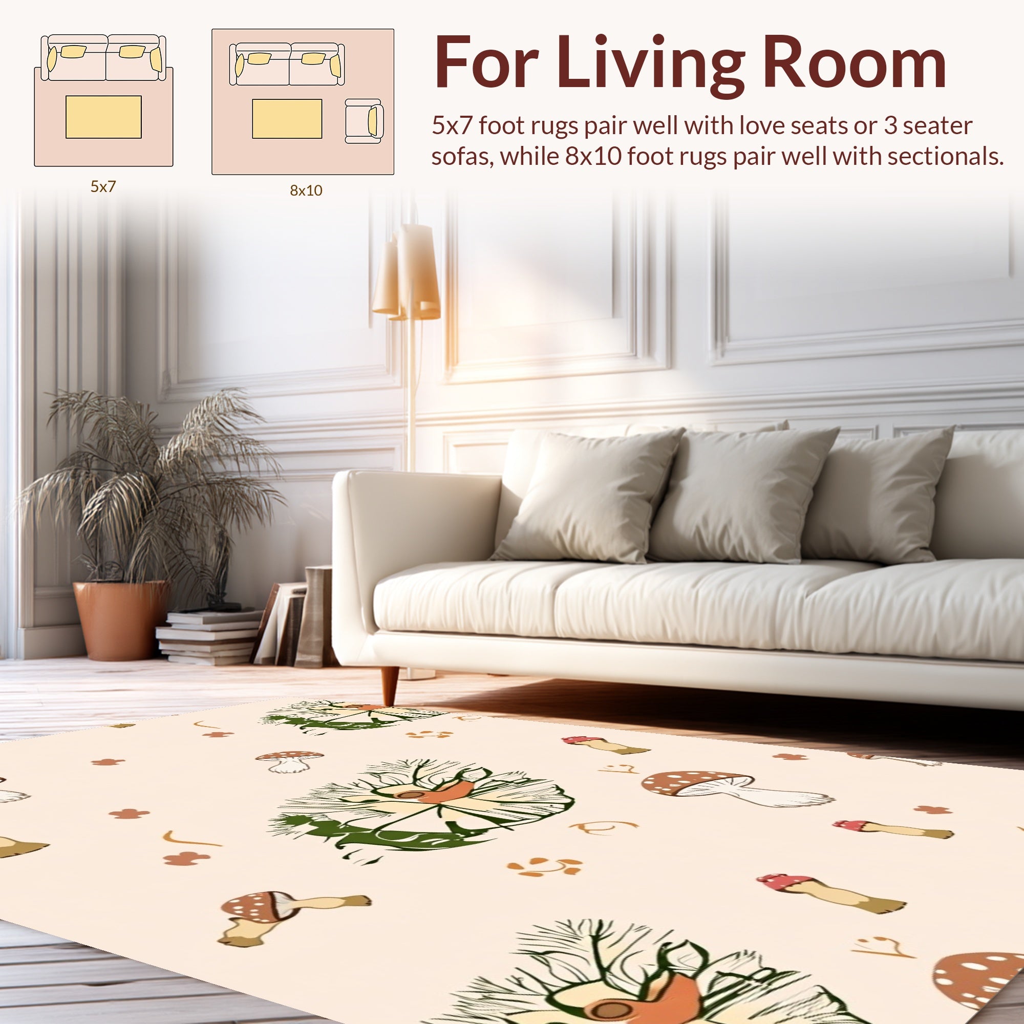Whimsical Woodland Mushroom Pattern Design Rug