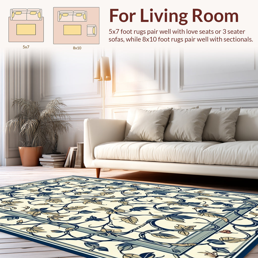 Vining Leaf Patterned Statement Design Rug