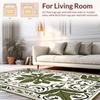 Green Leaf Medallion Floral Motif Rug