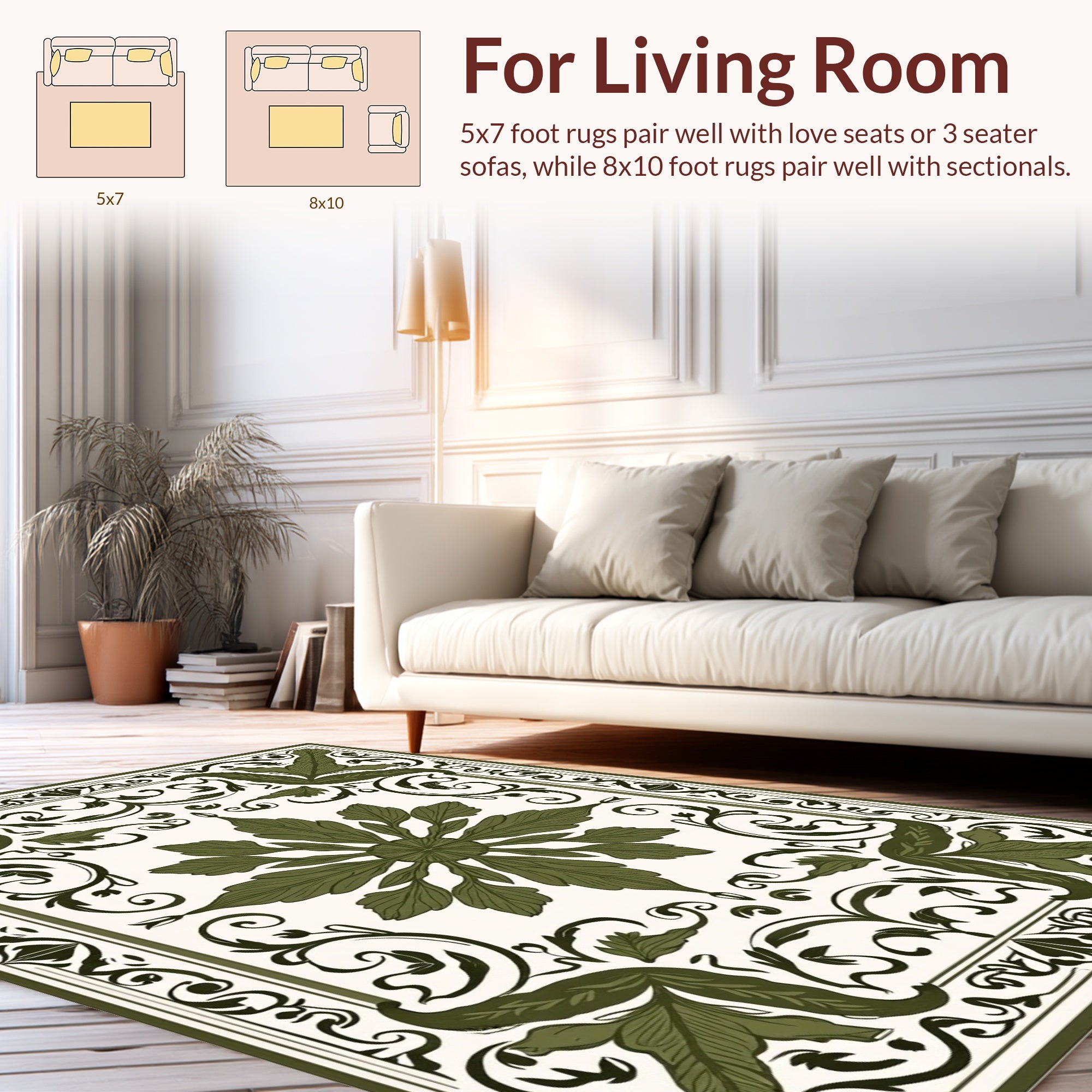 Green Leaf Medallion Floral Motif Rug