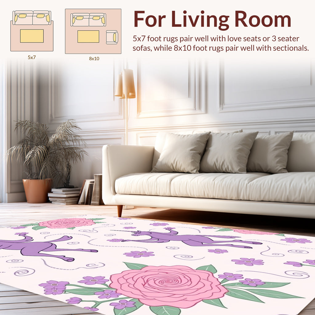 Whimsical Unicorn Floral Pattern Rug