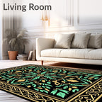 Black Golden Mint Floral Medallion Rug