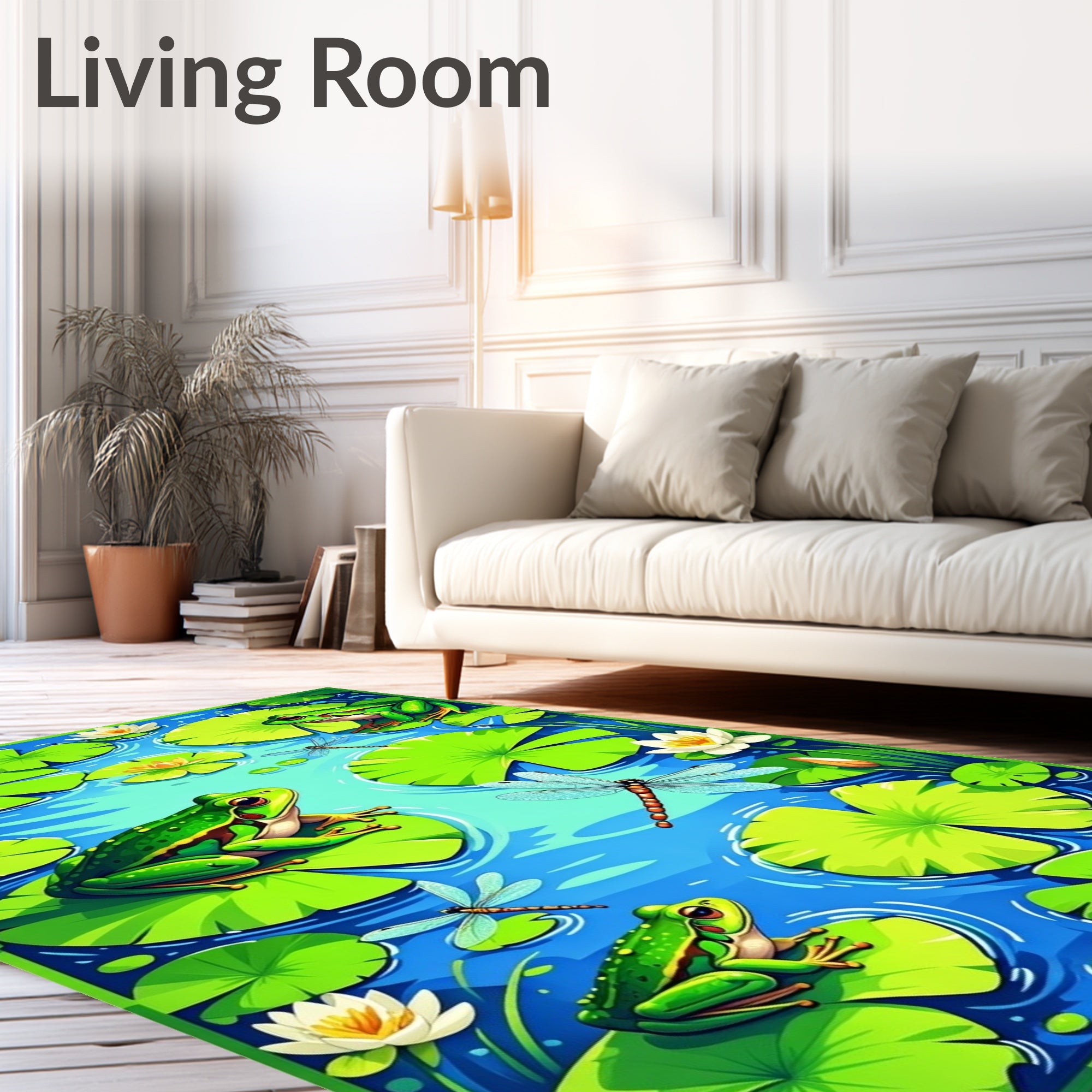 Whimsical Frogs Dragonflies Pond Design Rug