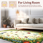 Whimsical Insects Floral Garden Scene Rug