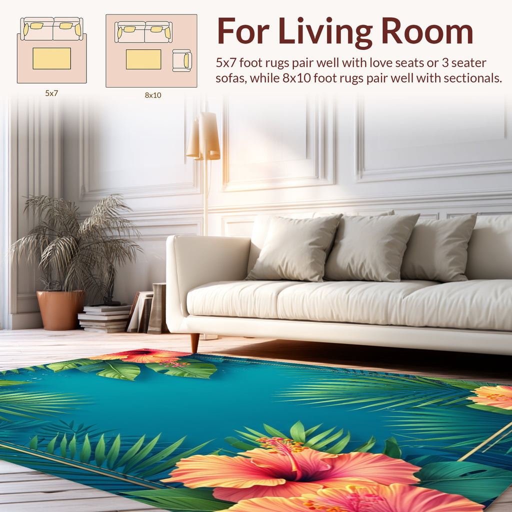 Tropical Hibiscus And Palm Leaf Design Rug