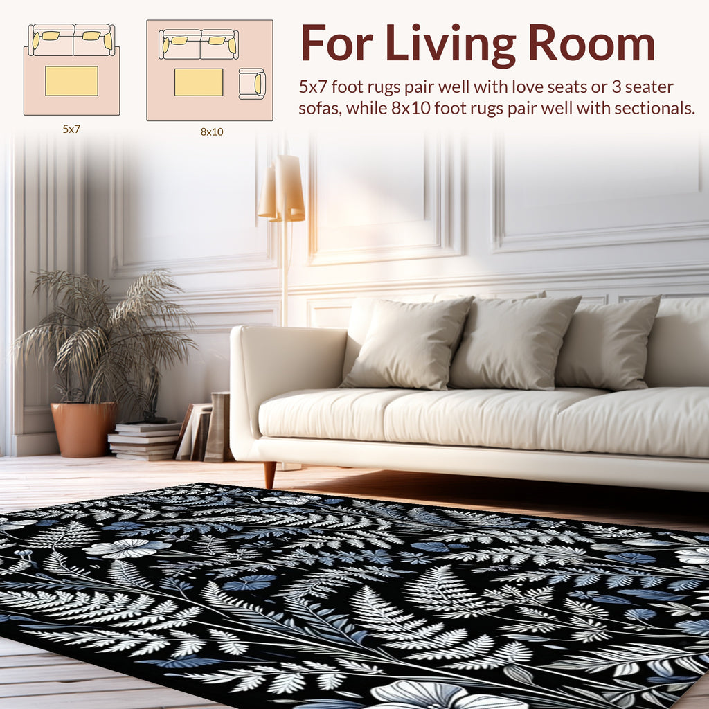 Botanical Fern And Flower Pattern Rug