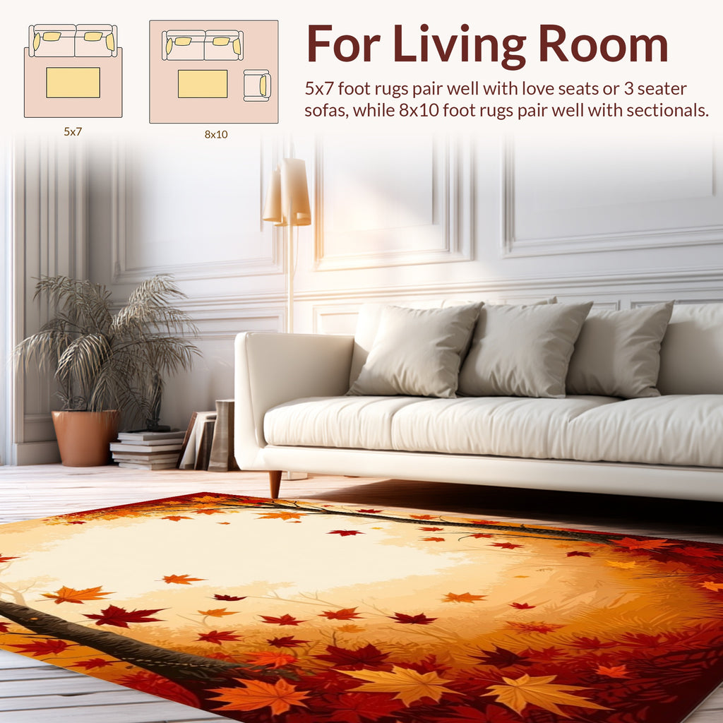 Autumn Maple Leaf Patterned Woodland Rug