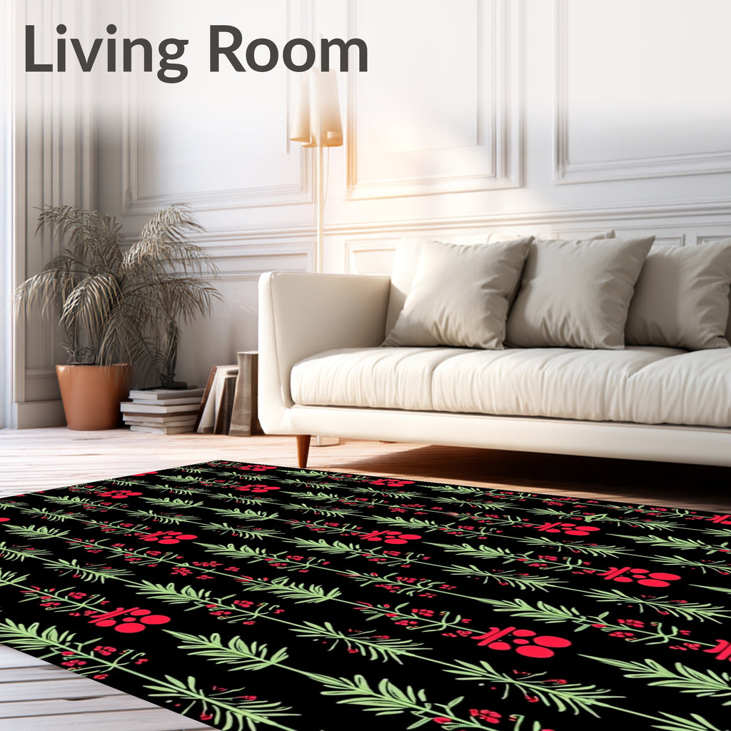 Vertical Red Budding Green Stems Rug
