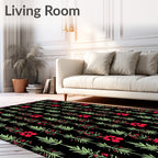 Vertical Red Budding Green Stems Rug