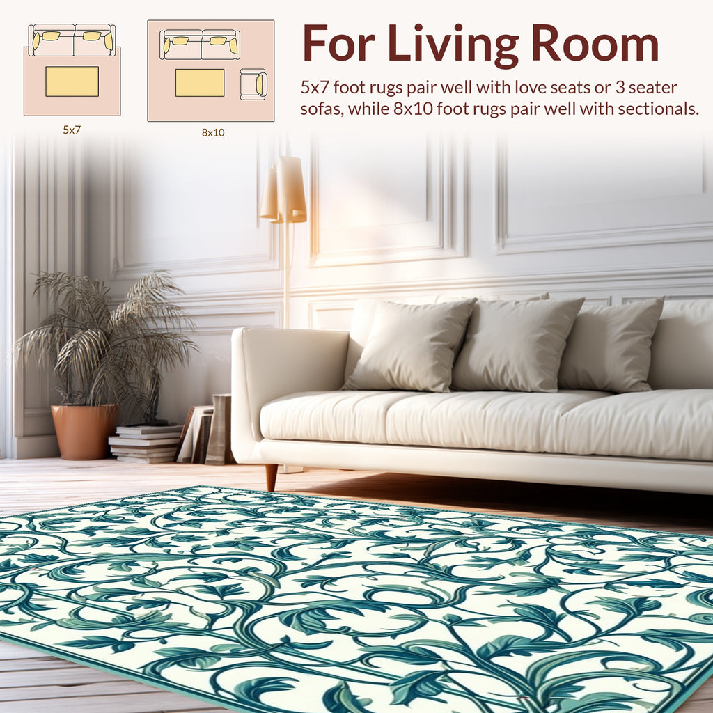 Teal Vine Floral Pattern Rug
