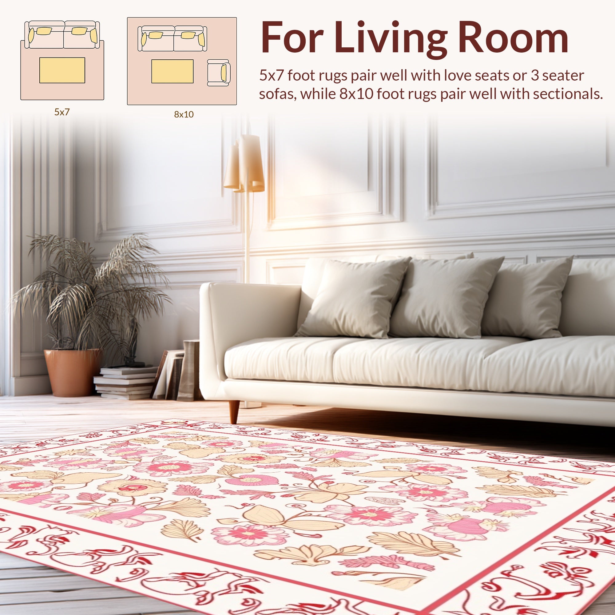 Pink Floral Symmetrical Patterned Rug