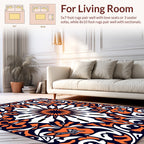 Symmetrical Orange White Navy Floral Pattern Rug