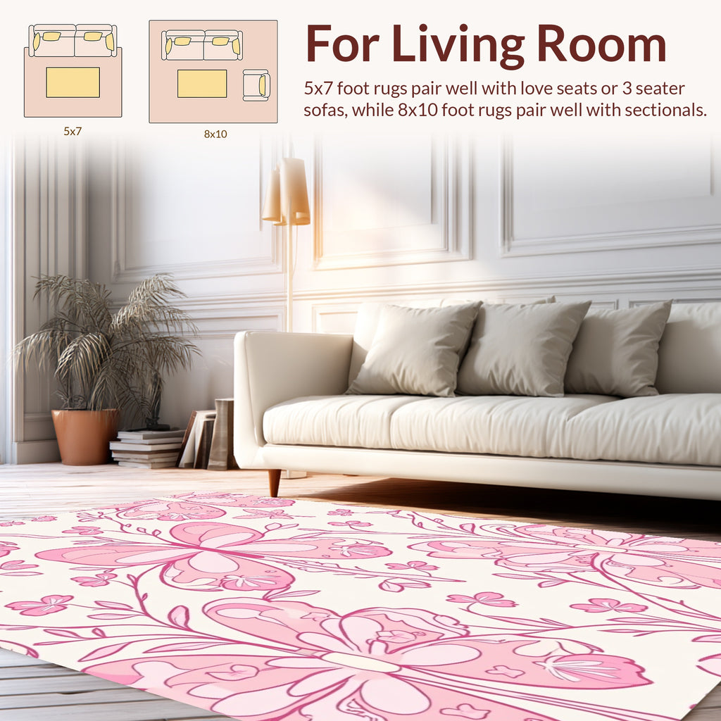 Pink Butterfly Floral Whimsical Pattern Rug