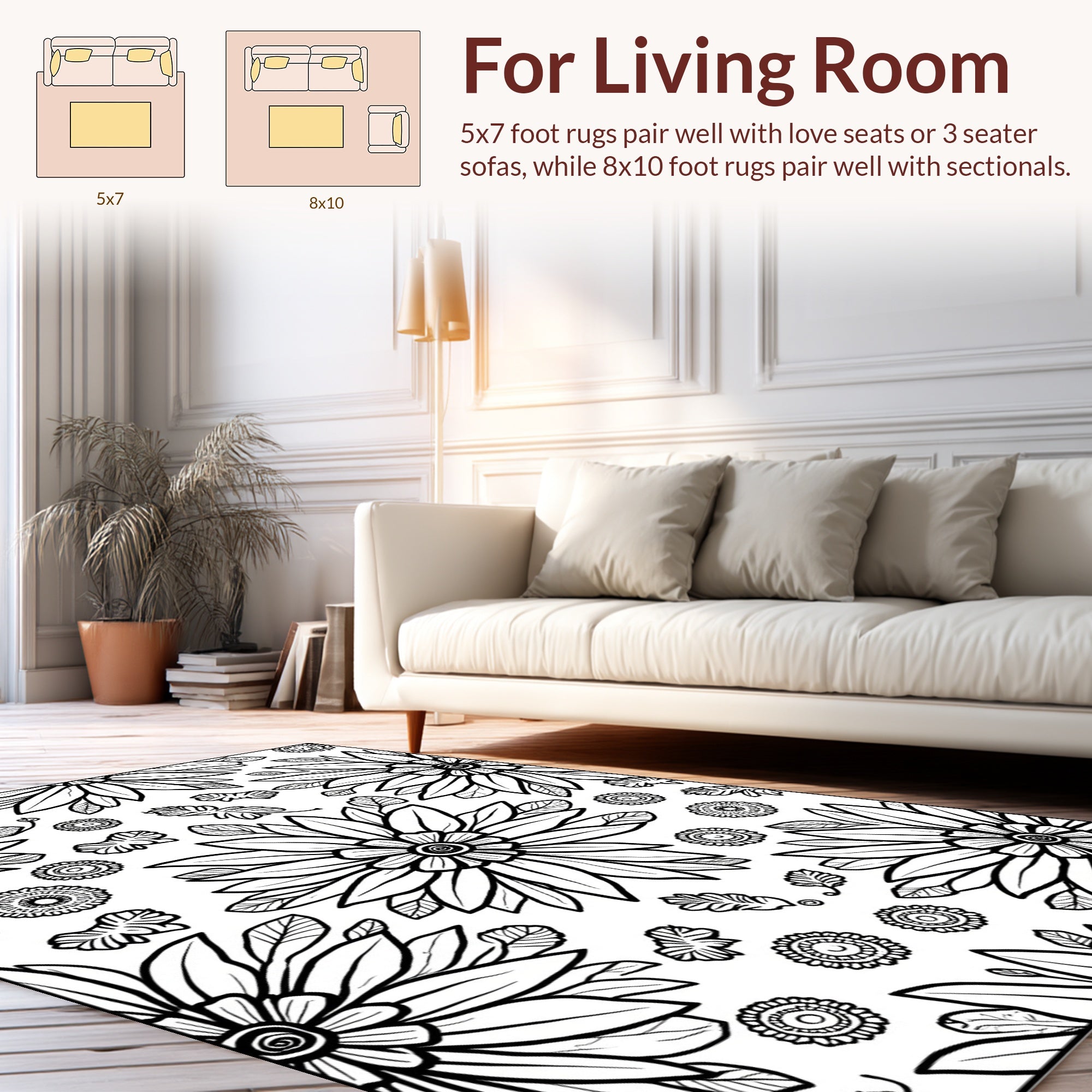 Bold Floral Outline Pattern Rug