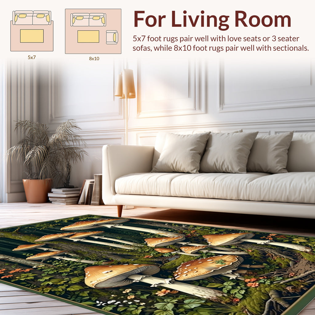 Enchanted Woodland Mushroom Pattern Rug