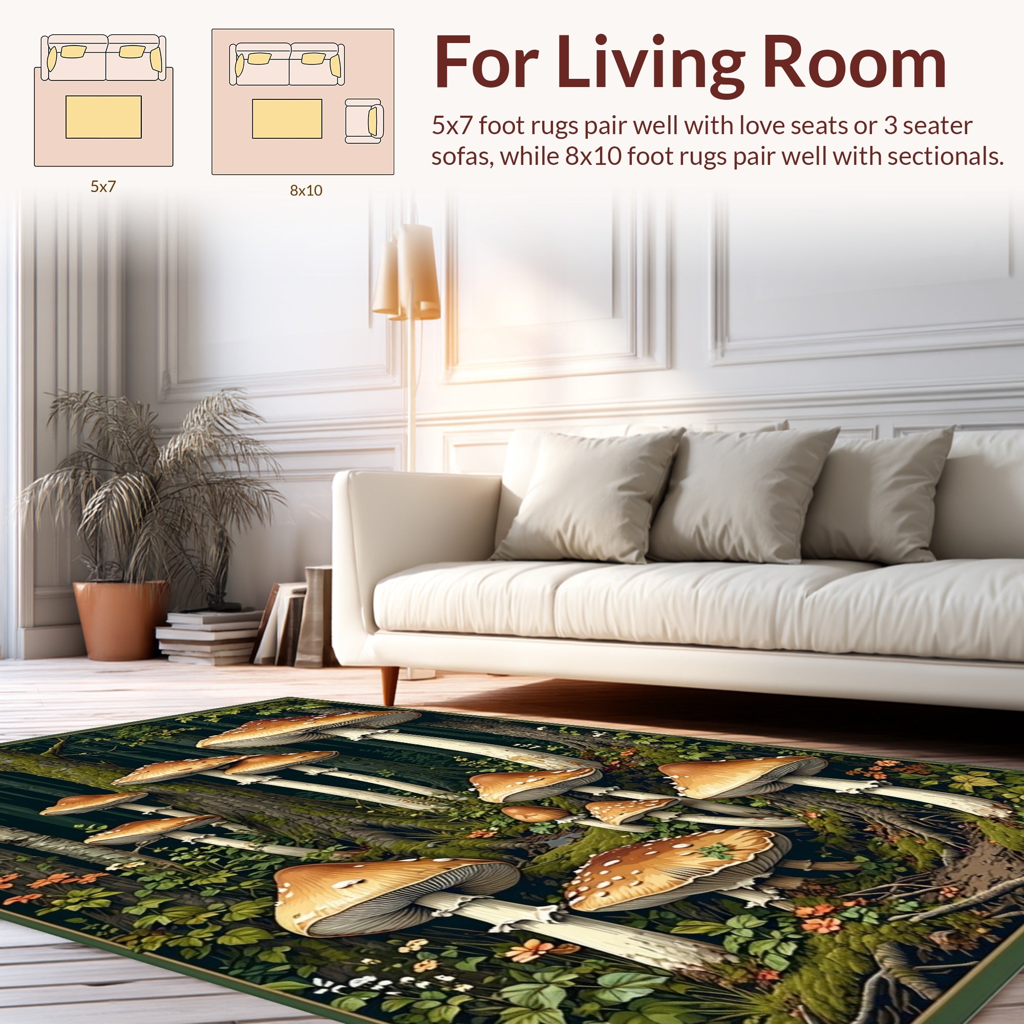 Enchanted Woodland Mushroom Pattern Rug