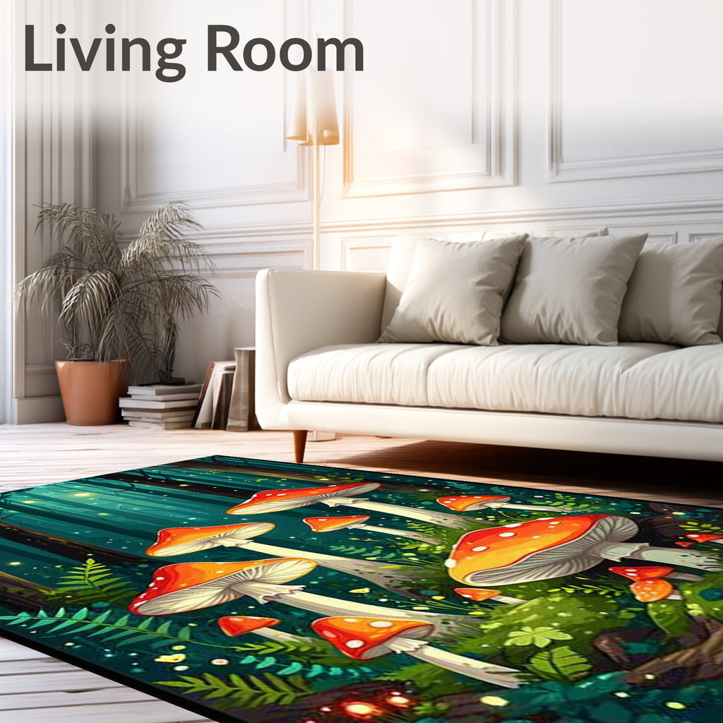 Enchanting Mushroom Forest Pattern Rug