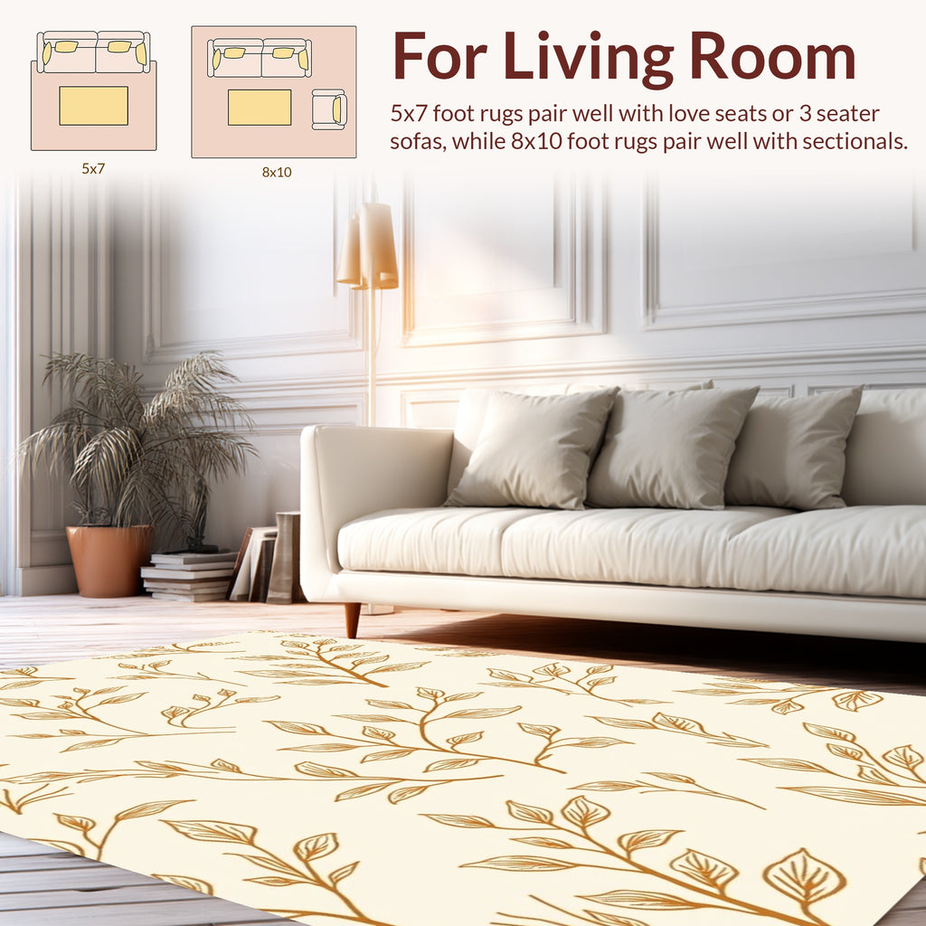 Golden Branches With Outline Leaves Rug
