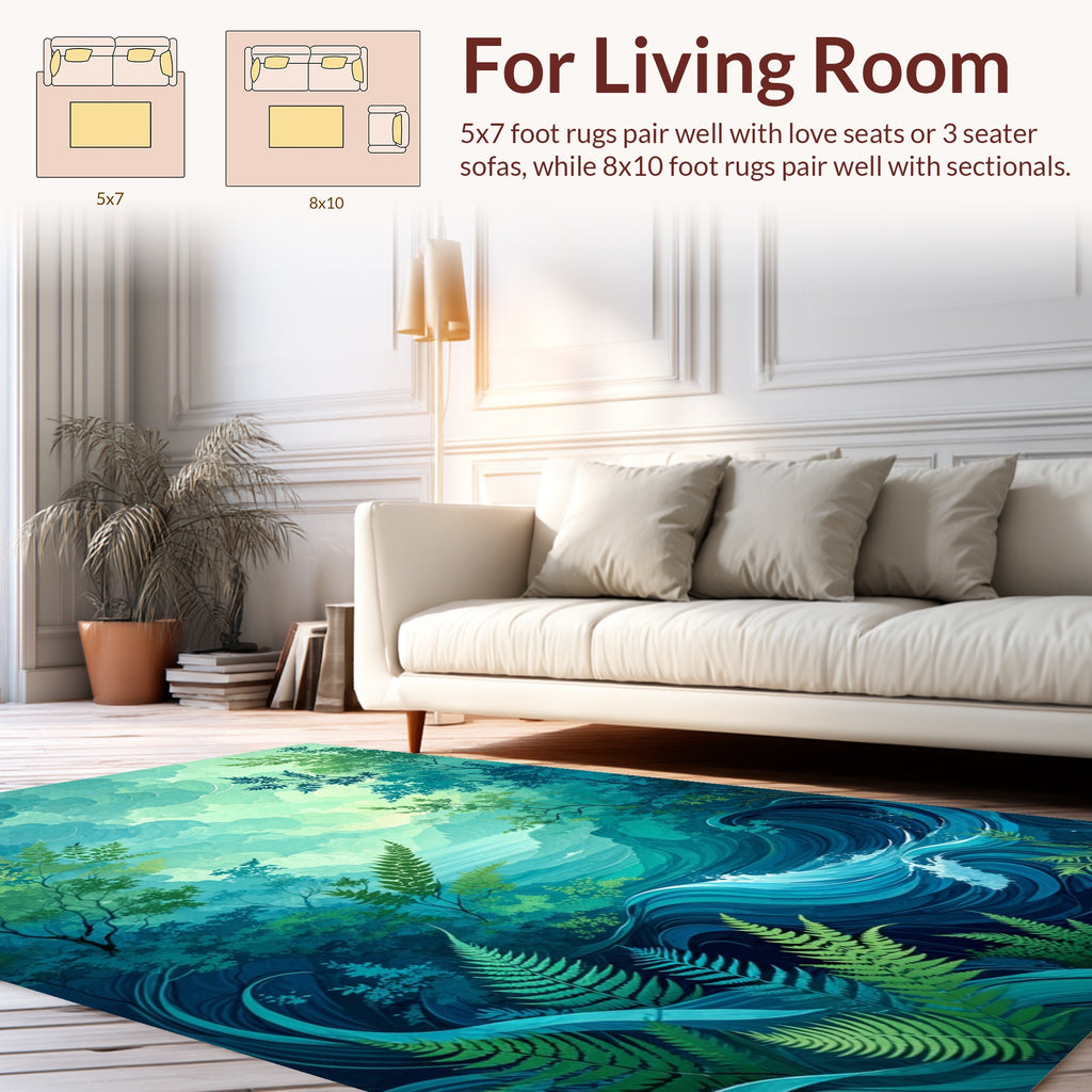 Lush Forest Water Flow Art Rug