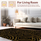 Black Gold Abstract Curvy Lines Design Rug