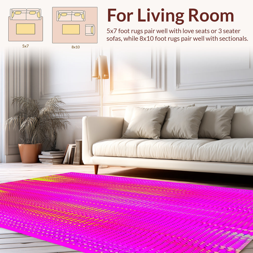 Vibrant Pink Yellow Pixelated Stripes Rug