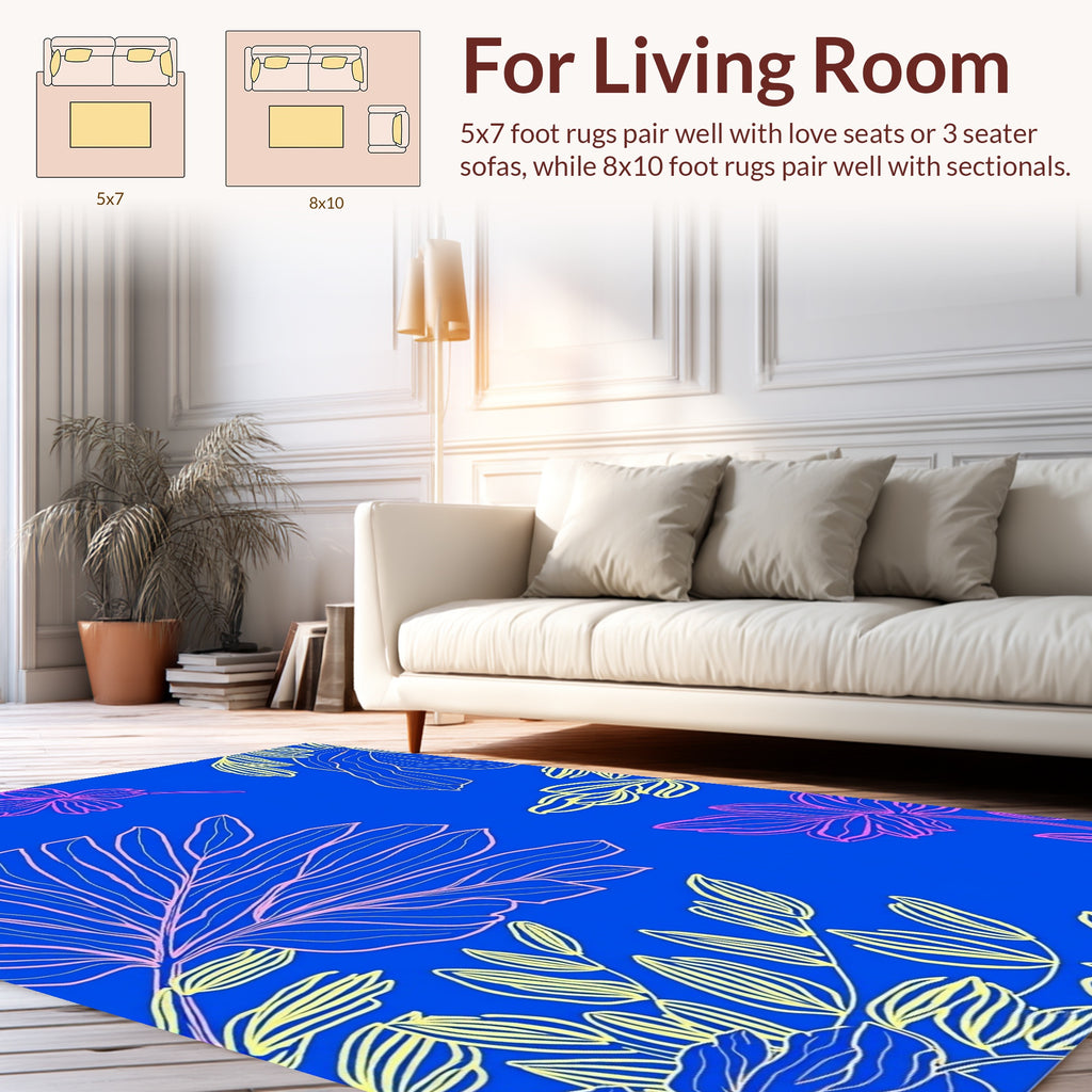 Vibrant Floral Line Art Pattern Rug