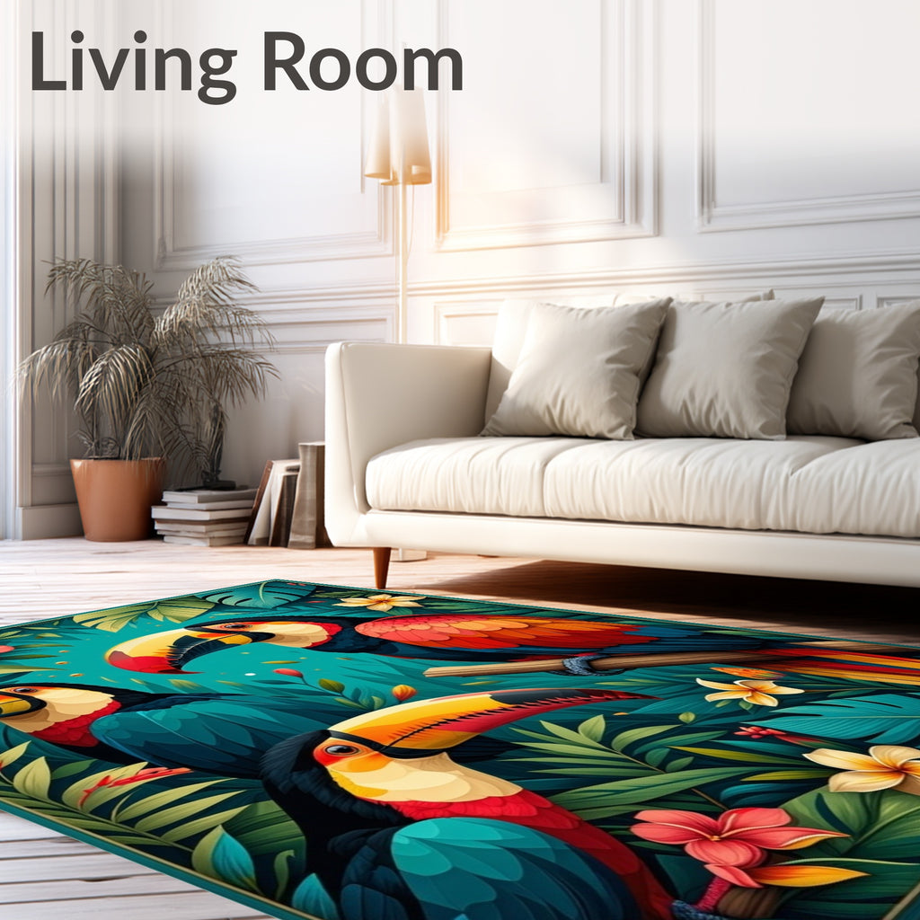 Tropical Toucan Jungle Floral Design Rug