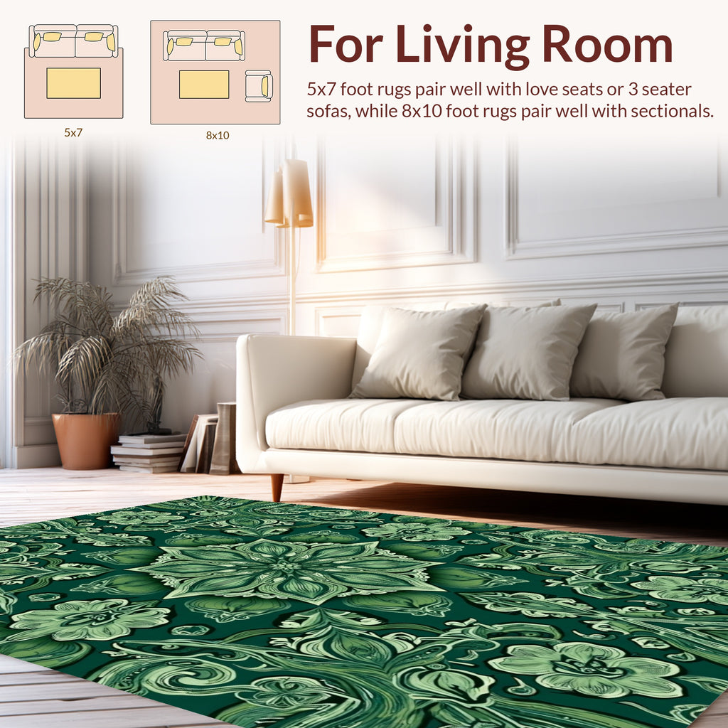 Intricate Green Floral Medallion Pattern Rug