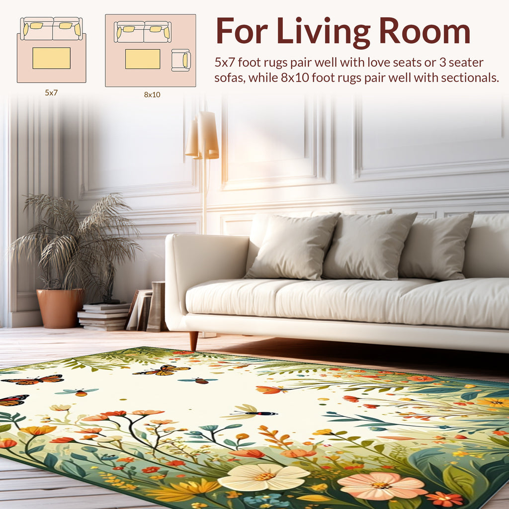 Whimsical Garden Butterflies Bees Rug