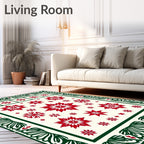 Red White Starburst Floral Border Rug