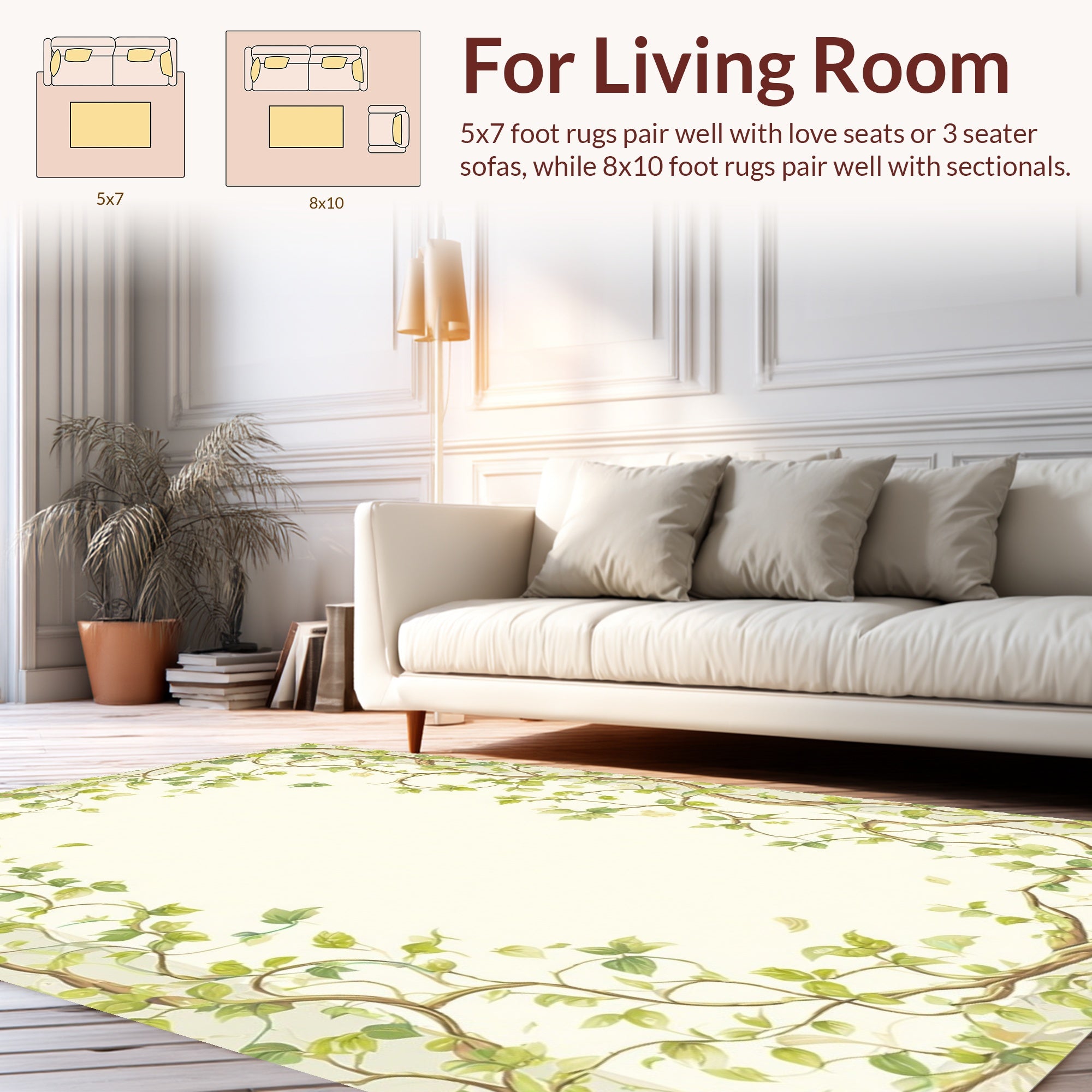 Delicate Vine And Leaf Border Design Rug