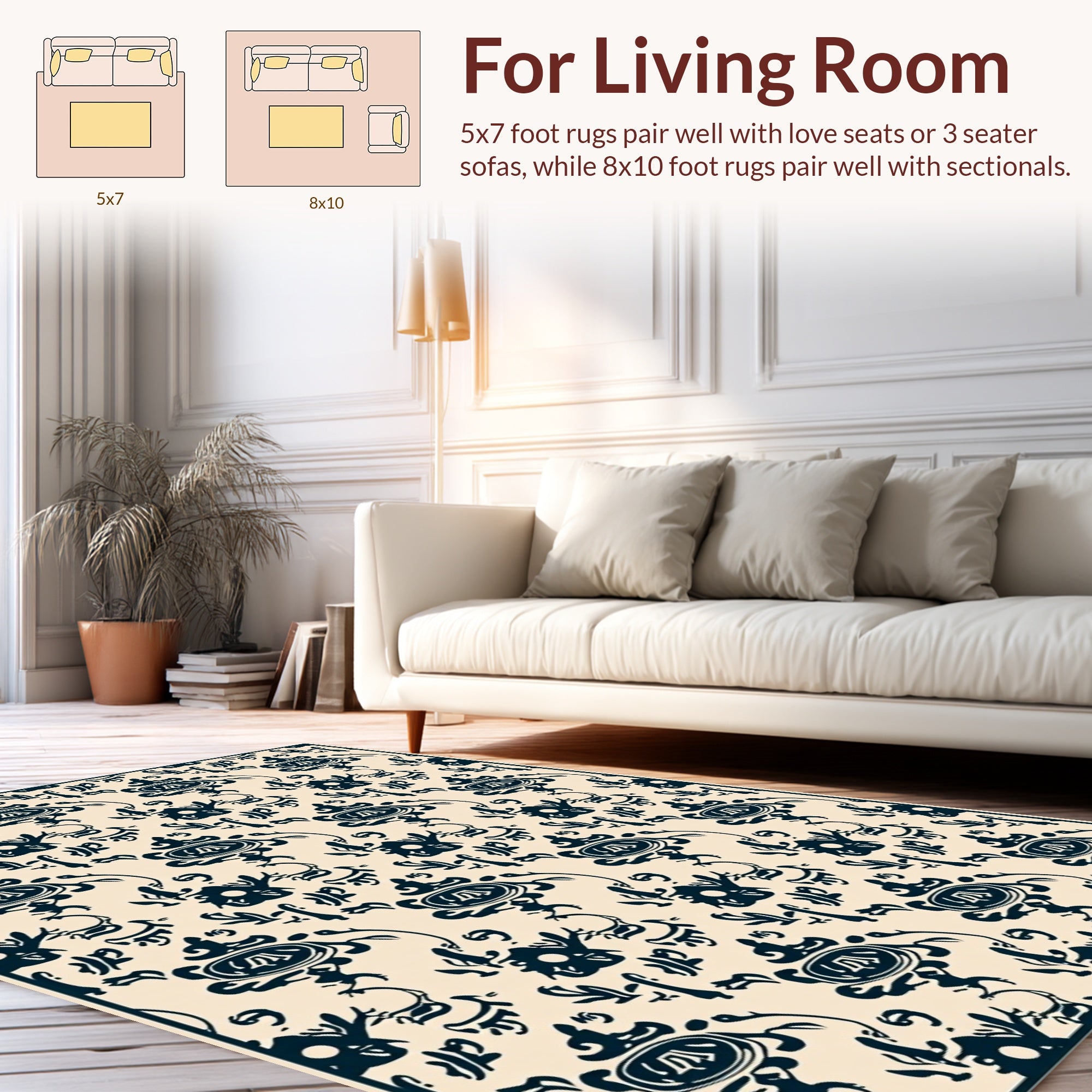 Dark Blue Vintage Floral Pattern Rug