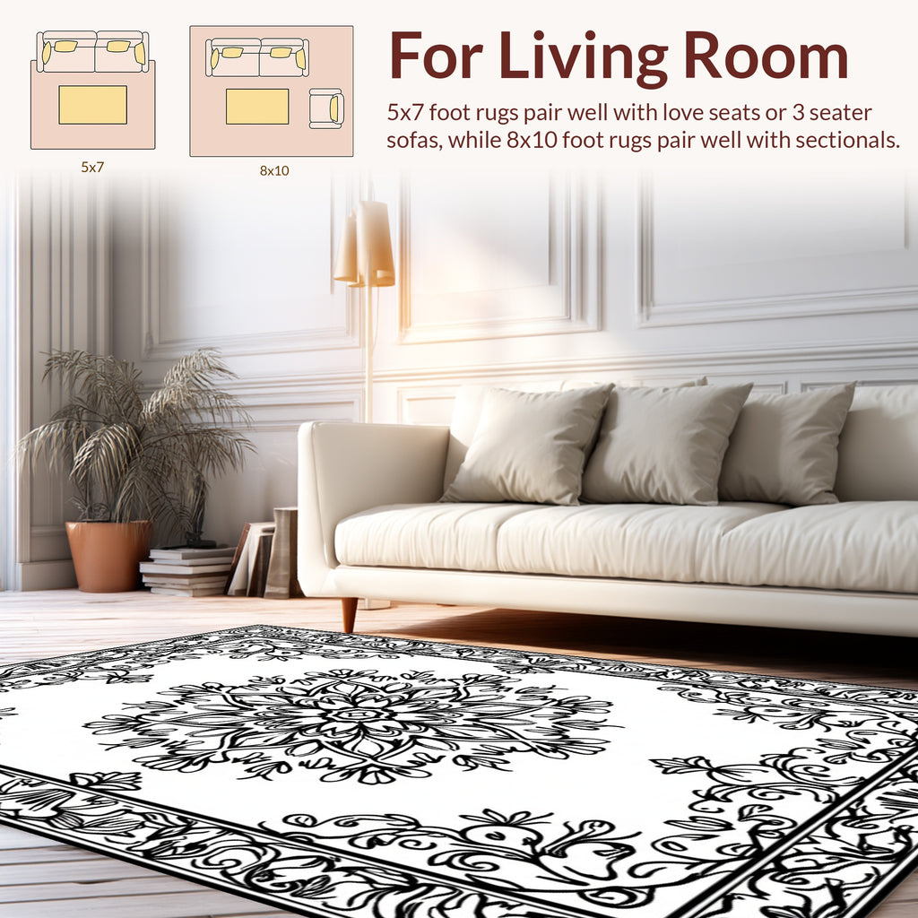 Ornate Filigree Floral Mandala Design Rug