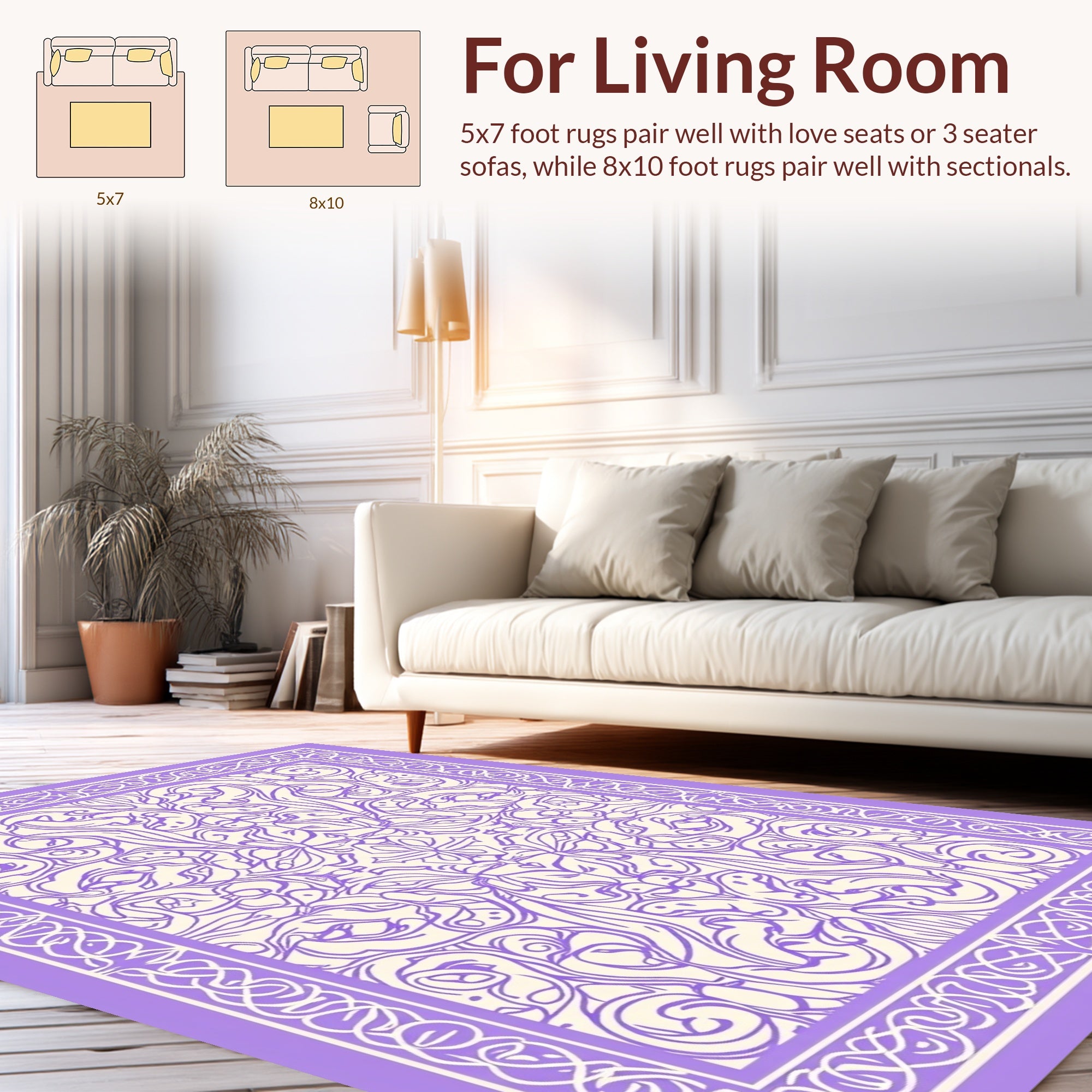 Intricate Lavender Floral Pattern Rug