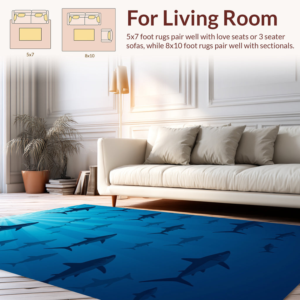 Oceanic Sharks Under Sunlight Rays Rug