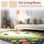 Colorful Butterflies Blooming Garden Design Rug