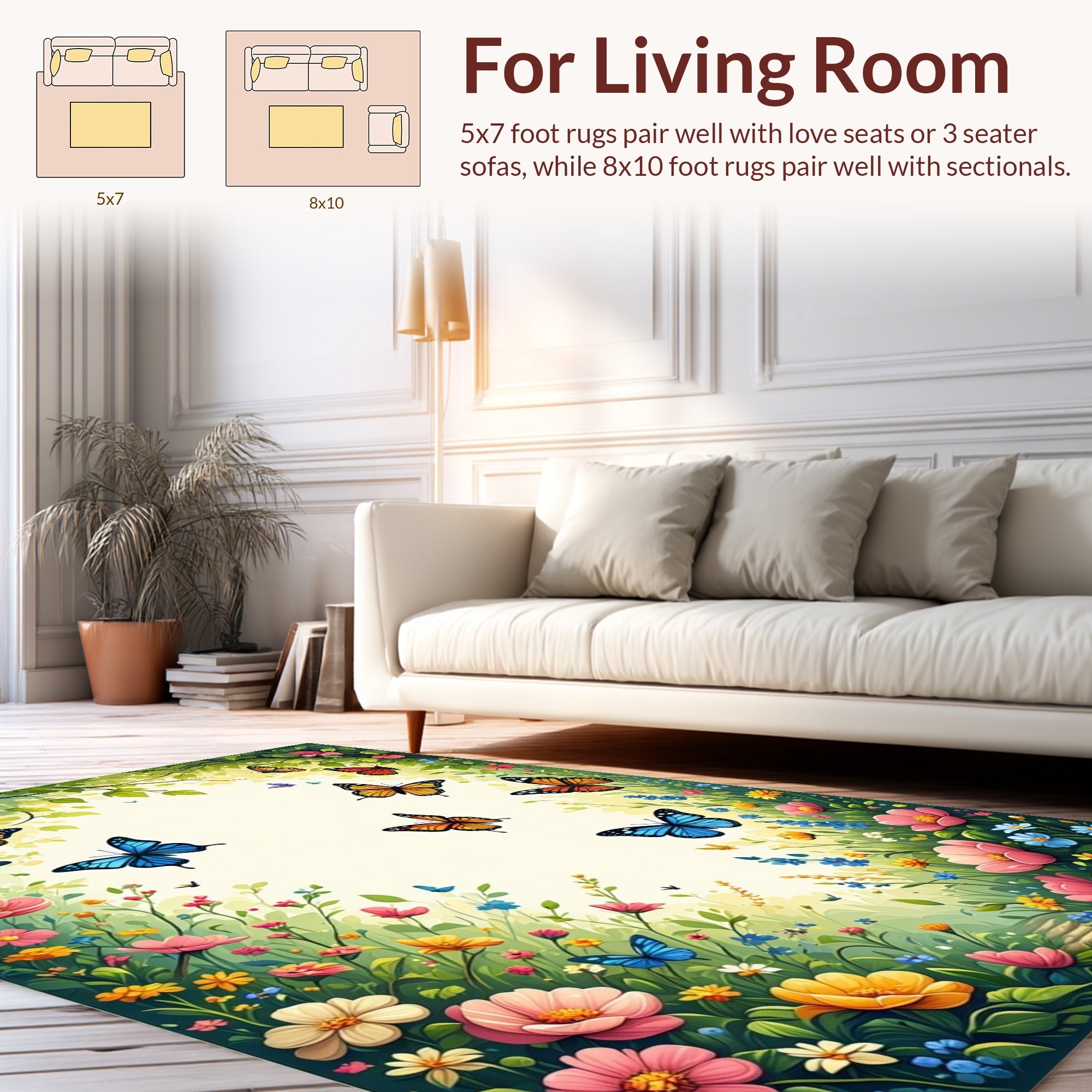 Colorful Butterflies Blooming Garden Design Rug