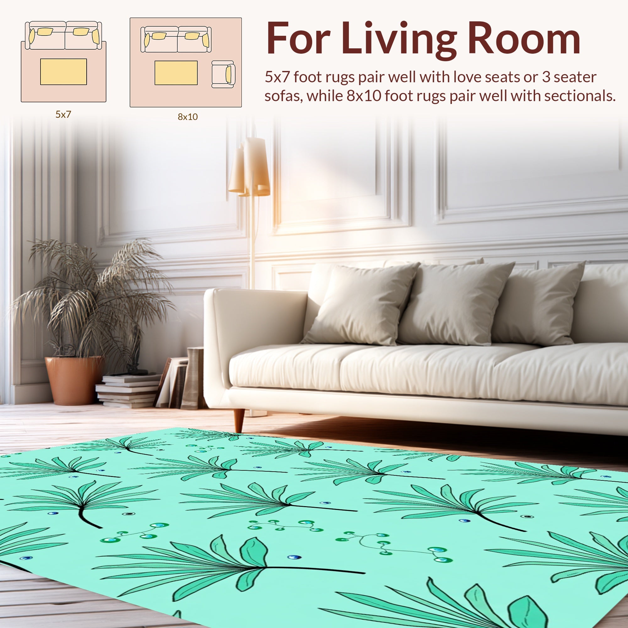 Tropical Leaf Water Drops Pattern Rug