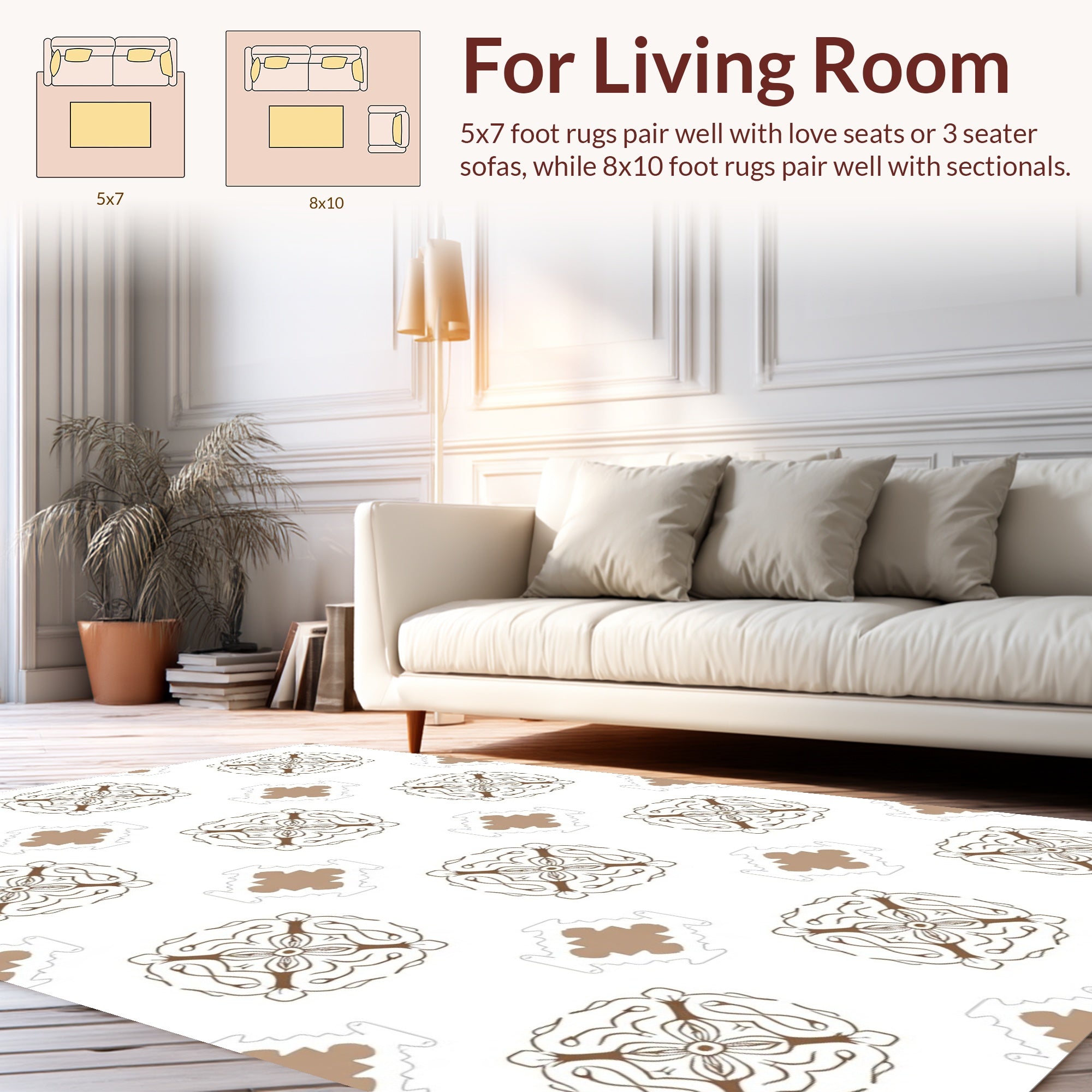 Brown Floral Medallion Repeating Pattern Rug