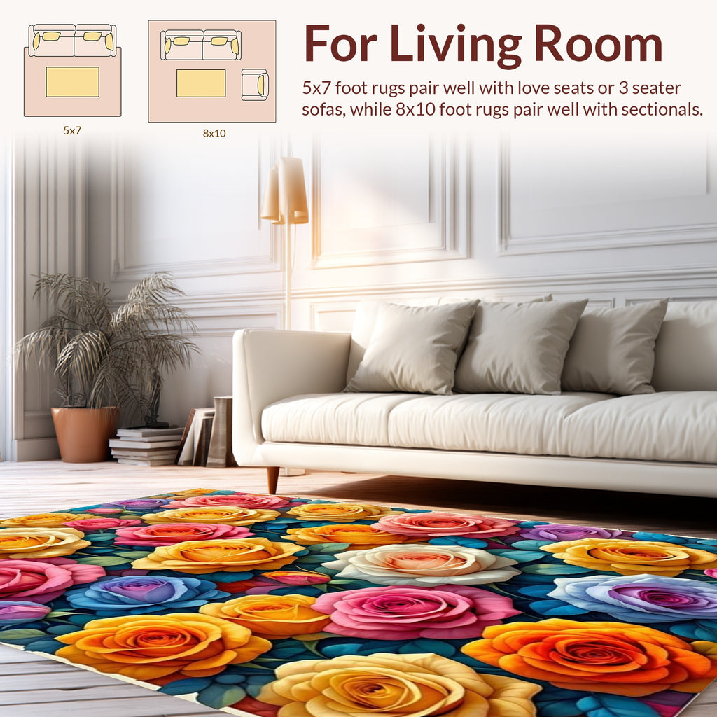 Vibrant Rose Garden Patterned Design Rug