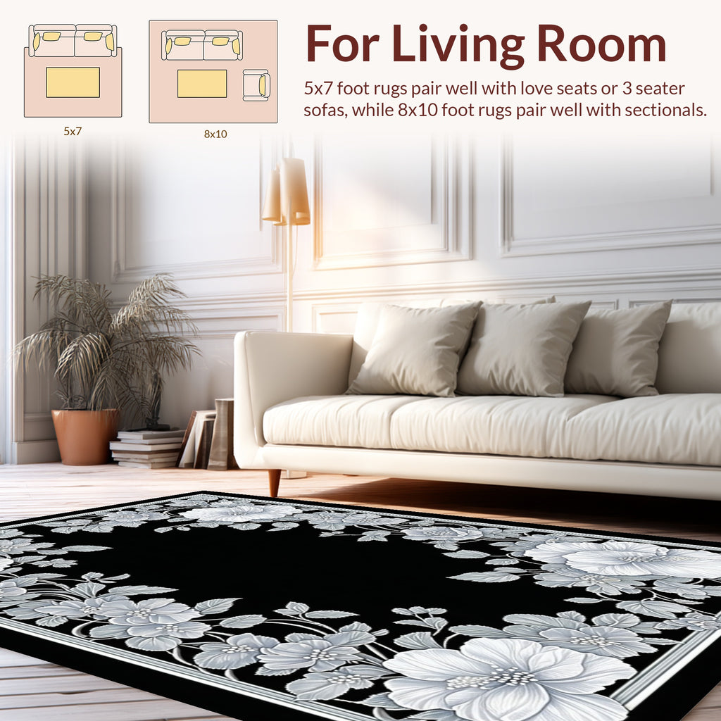 Monochromatic Floral Scrollwork Design Rug