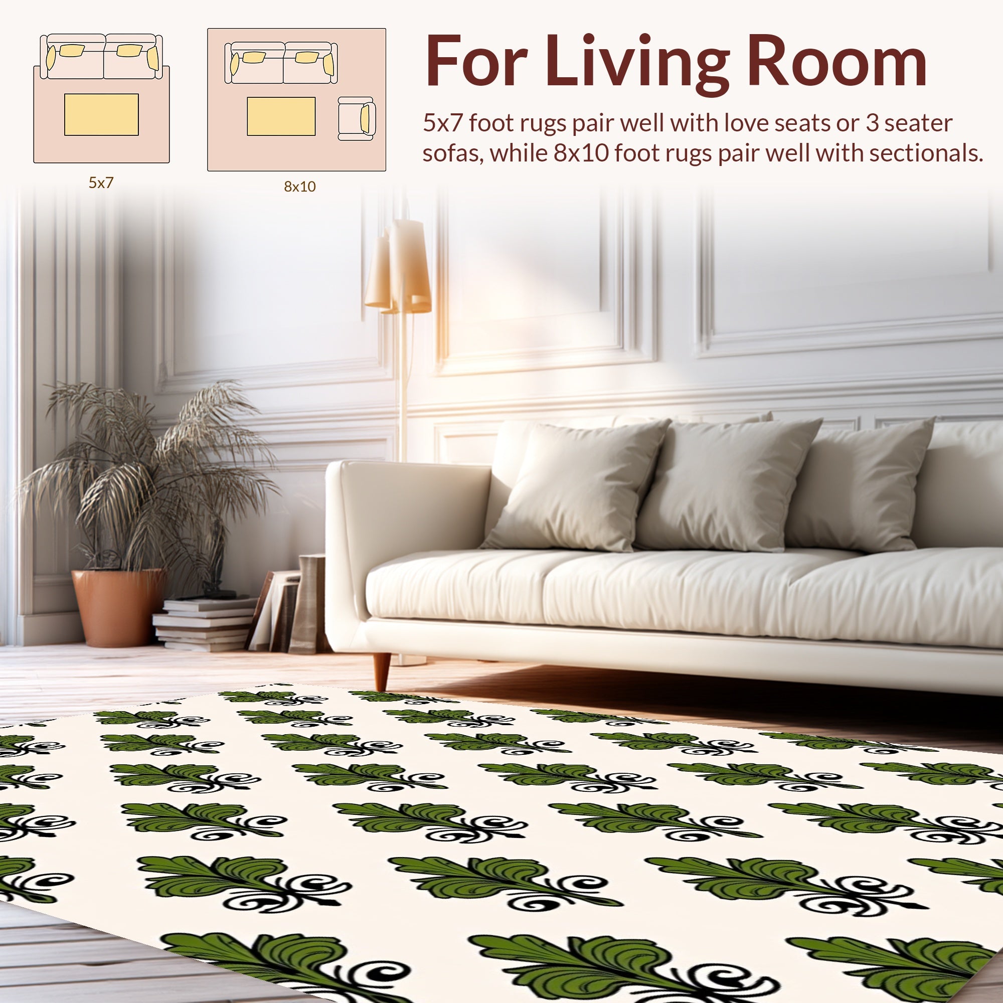 Green Vintage Scroll Floral Pattern Rug