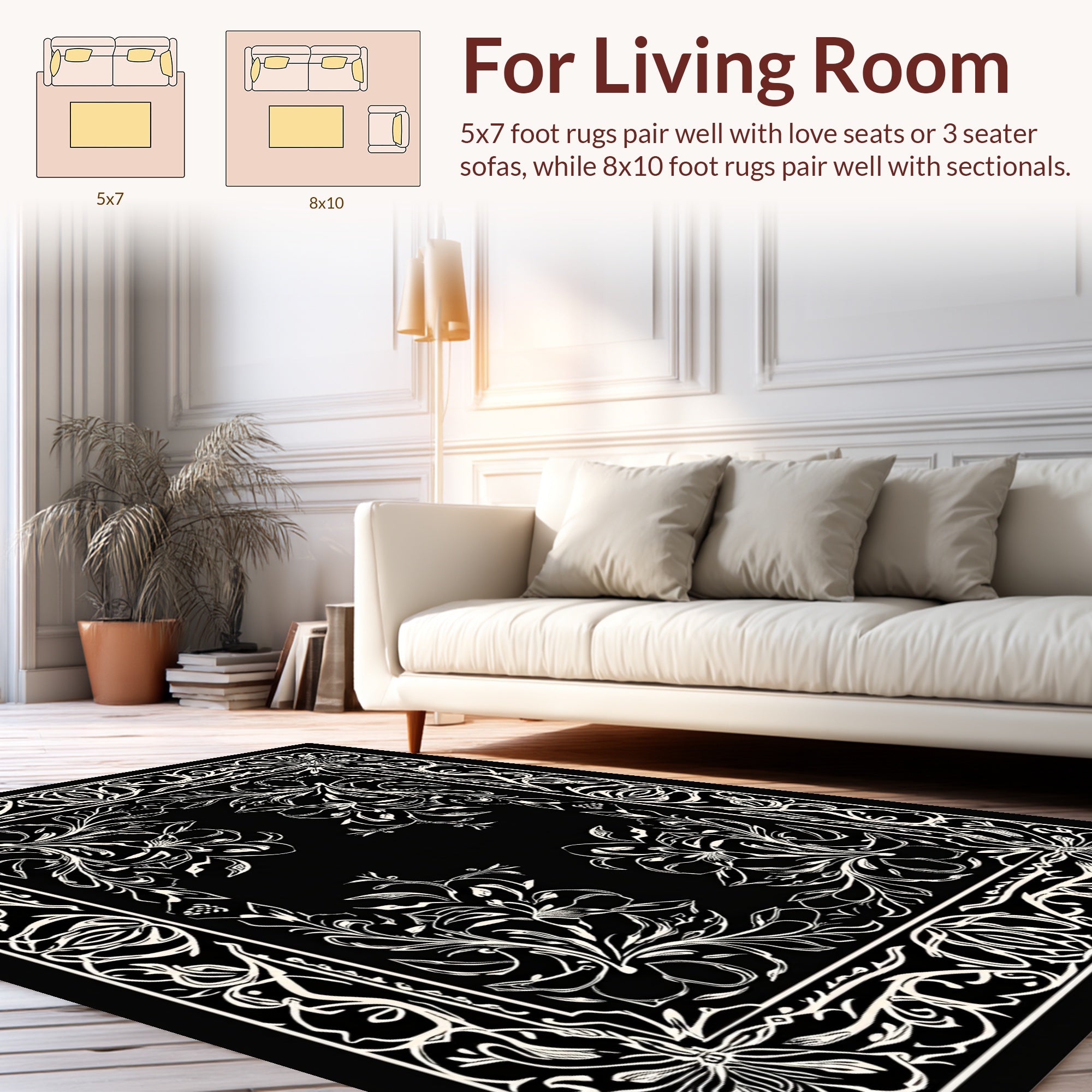 Ornate Floral and Vine Pattern Rug