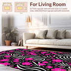Vibrant Fuchsia Floral Zebra Stripes Rug