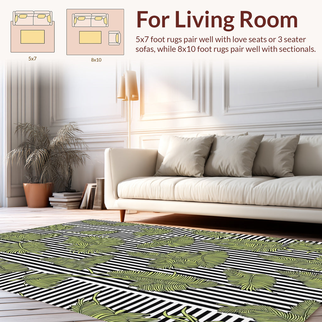 Tropical Palm Leaf Striped Design Rug