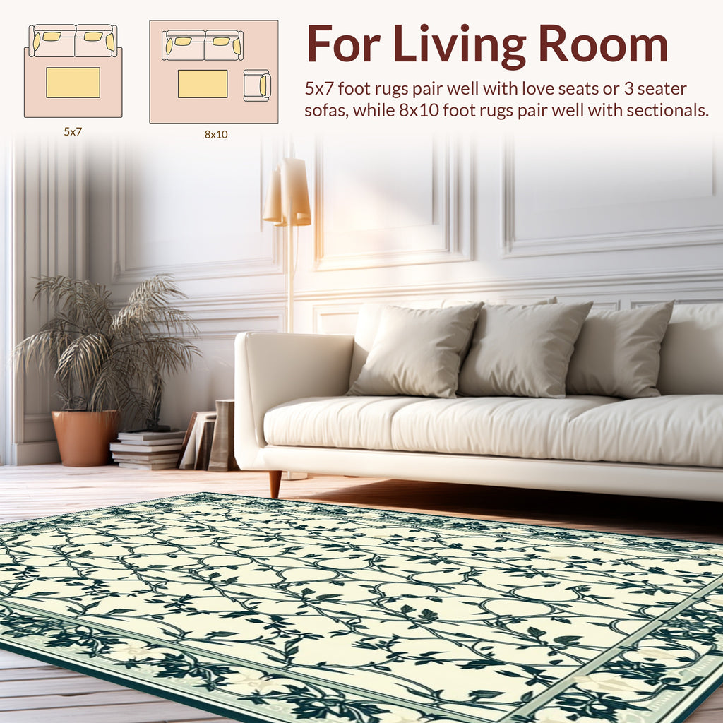 Classic Vine Scroll Floral Design Rug