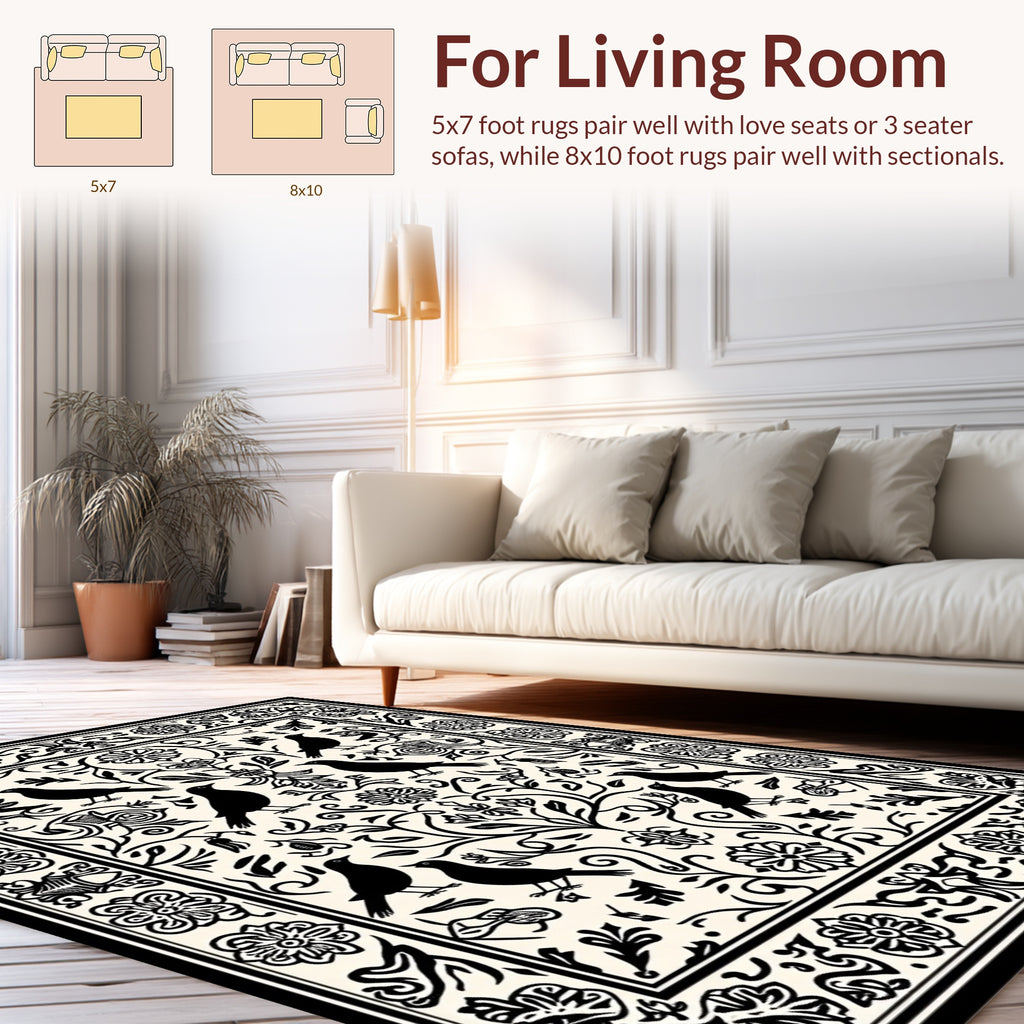 Birds And Floral Scrollwork Design Rug