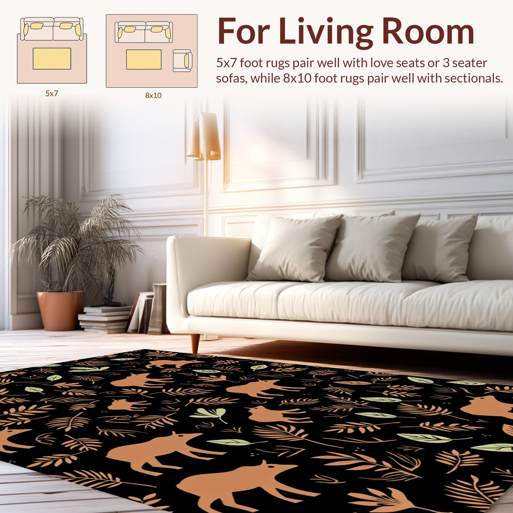 Brown Bison Foliage Pattern Rug