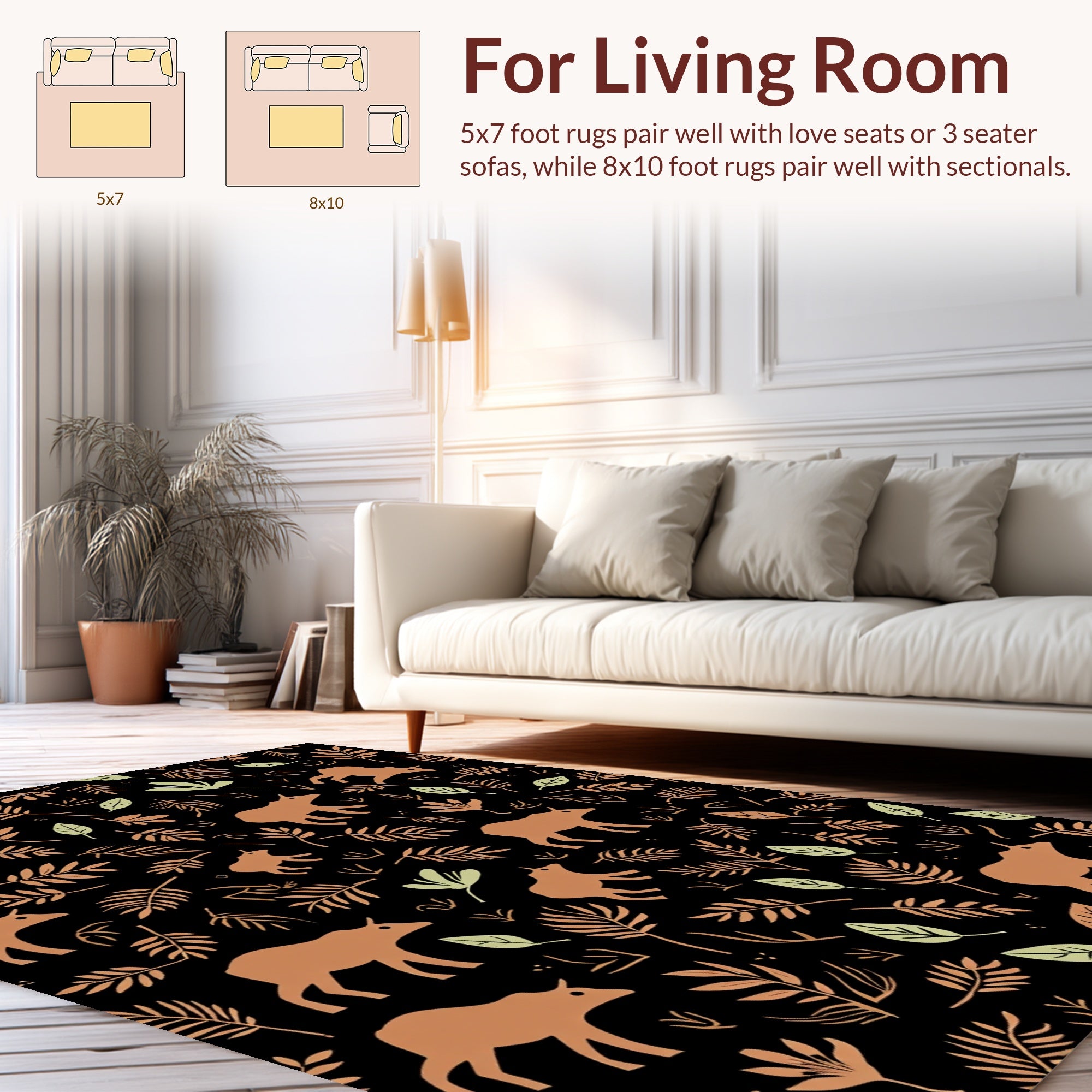 Brown Bison Foliage Pattern Rug